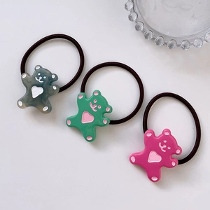 Three-piece set of cute cartoon bear elastic hair bands for girls in assorted colors