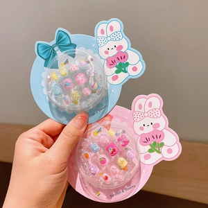 Pink and blue cartoon nail stickers set for girls with cherry and rainbow patterns