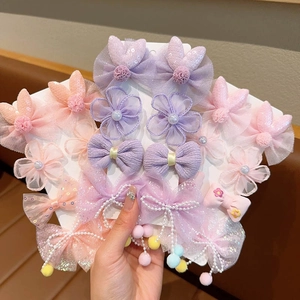 Ensemble de Pinces à Cheveux pour Filles Nœud Papillon en Maille Dentelle Oreille de Lapin Barrette Avec Künstliche Perles Paillettes Accessoires