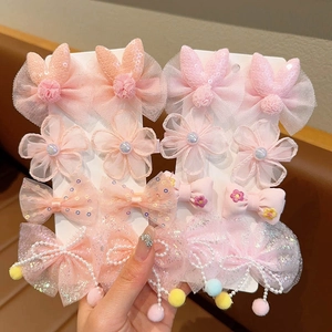 Set de barrettes à cheveux roses pour filles avec sequins, oreilles de lapin et perles