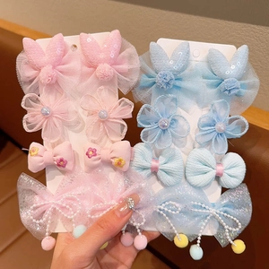 Ensemble de barrettes mignonnes pour filles avec nœuds en dentelle rose et bleu