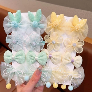 Lot de 8 barrettes à cheveux pour filles avec nœuds, dentelle, perles et oreilles de lapin