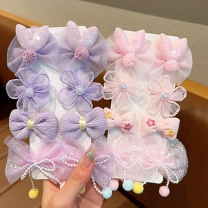 Détails de barrettes pour filles avec nœuds à paillettes roses et violets et perles