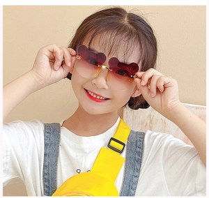 Detail von Kinder-Sonnenbrille in Bärenform mit Verlaufsgläsern und goldenen Akzenten