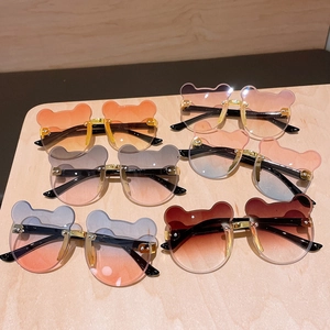 Kinder Bärenohr Sonnenbrille UV400 Schutz Verlaufsfarbe Harzlinse Rahmenlos Metallbrücke Kunststoffbügel Niedliche Brille Für Jungen Mädchen