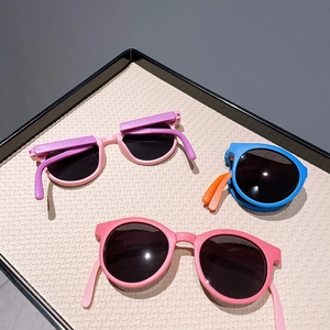 Foldable Kids Sunglasses Round UV400 Protection TAC Lens TPEE Frame Boys Girls Summer Outdoor Fashion Bicolor Sun Glasses
