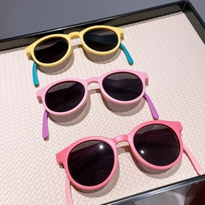 Three pairs of high-grade folding sunglasses for children in yellow pink and rose colors