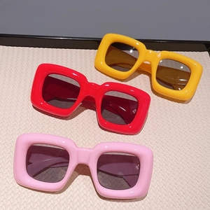 Kids square thick frame sunglasses in bright yellow, red and pink candy colors
