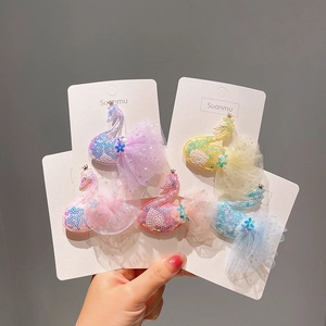 Barrettes à Cheveux Mignonnes en Forme de Cygne en Filet et Paillettes Avec Couronne Dorée pour Filles Princesse Accessoires Cheveux