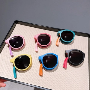 Foldable round kids sunglasses in six assorted vibrant colors with UV protection