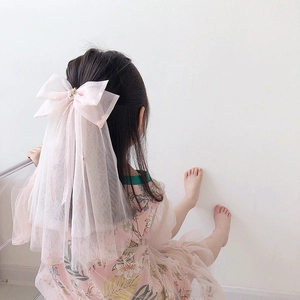 Kinder Mädchen Große Netz Schleife Haarspange Mit Langem Schleier Bestickte Blume Süße Prinzessin Haarnadel Hochzeit Party Haarschmuck