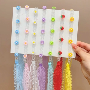 Kinder Süße Blume Spitze Haarband Mädchen Prinzessin Handgefertigt Perlen Haarschmuck Floral Lange Streamer Haargummi Zubehör