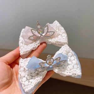 Molletta Per Capelli Con Fiocco E Corona Da Principessa Per Ragazze Doppio Strato Pizzo Rete Strass Perla Artificial Accessori Dolce Festa