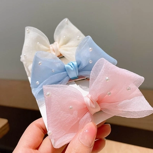 Barrettes à Cheveux Nœud Papillon en Organza et Künstliche Perles pour Enfants Doux Mignon Papillon en Maille 3D Accessoires de Cheveux de Princesse Cadeau Filles