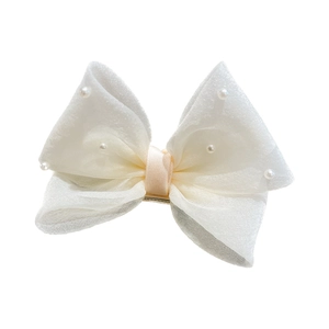 Barrette à cheveux nœud 3D en organza blanc avec perles pour accessoires doux filles
