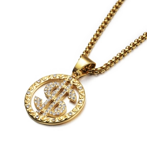 Hiphop halsketting met gouden dollarteken hanger versierd met witte kristallen