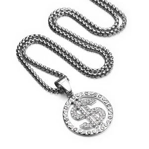 Hiphop dollarteken hanger ketting met glimmende strasstenen en een box ketting