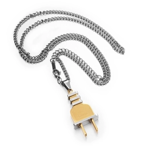 Collier hip hop avec pendentif en forme de fiche argent et or et gravure Love You