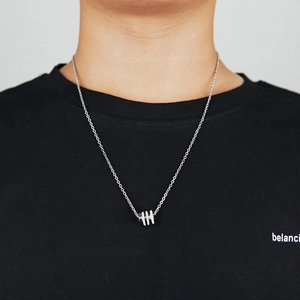Men's hip-hop silver titanium steel necklace with a minimalist cylindrical pendant style