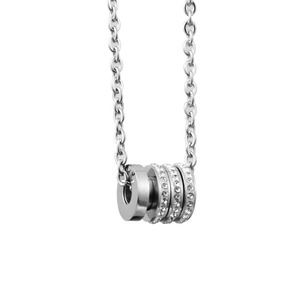 Hip Hop Industrial Titanium Steel Cylinder Pendant Necklace Silver Tone Zirconia Inlaid Modern Unisex Jewelry Party Accessory