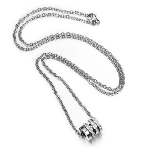 Hip hop titanium steel necklace featuring three crystal-encrusted cylindrical pendants