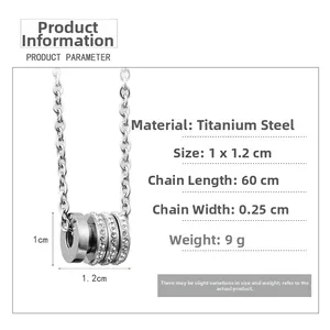 Detail view of titanium steel cylindrical pendant with crystal inlay and dimensions