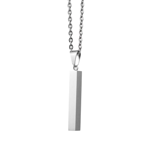Minimalist silver vertical rectangular bar pendant necklace for men and women