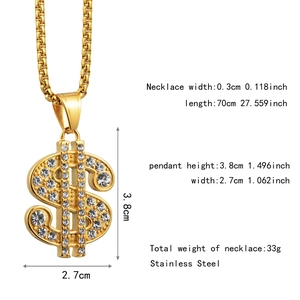 Detalle del colgante de dólar hip hop con diamantes de imitación y cadena box