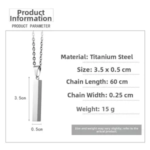 Detailed specifications of silver titanium steel square pillar pendant necklace with 60cm chain