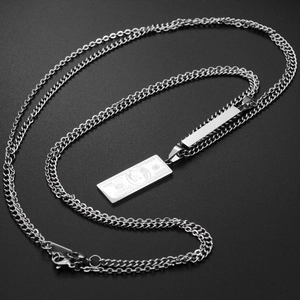 Hip hop silver stainless steel necklace with dollar bill pendant and rectangular plate