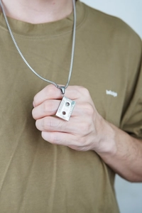 Retro hiphop silver cassette tape pendant on titanium steel chain for men and women