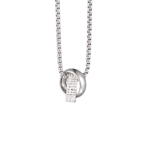 Titanium Steel Interlocking Double Ring Pendant Necklace Silver Rhinestone Artificial Pearl Chain Jewelry For Men Women Hip Hop Style