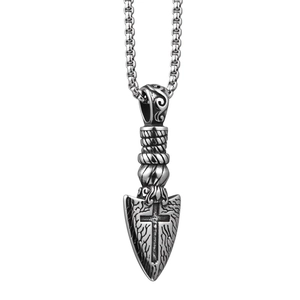 Vintage Stainless Steel Arrowhead Cross Pendant Necklace For Men Women Hip Hop Punk Style Distressed Metal Jewelry Accessory