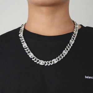Collana Hip Hop Iced Out Maglia Cubana in Lega Strass Pave Catena Circolare Piatta per Uomo Donna Gioielli Streetwear da Discoteca