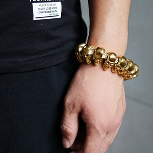 Hip-hop style gold skull head link bracelet for men made of durable stainless steel
