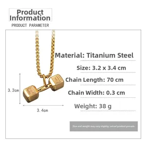 Détails du collier pendentif haltère en acier titane avec dimensions et fiche technique
