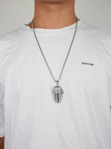 Hip hop style stainless steel necklace featuring a detailed silver Pharaoh pendant on a chain