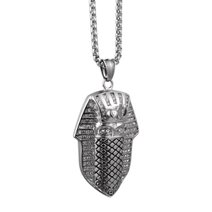 Hip hop silver pharaoh pendant necklace for men and women with clear cubic zirconia stones