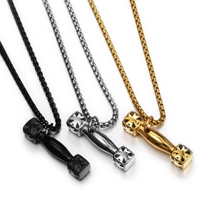 Hantel Kreuz Anhänger Halskette Titanstahl Hiphop Fitness Schmuck Für Herren Damen Gold Silber Schwarz Sportlich Kette