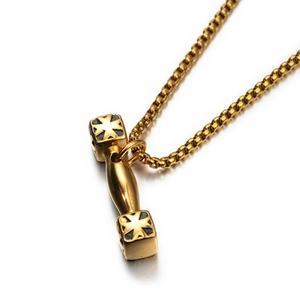 Hip-Hop-Hantel-Halskette in Gold mit Kreuzmuster aus Titanstahl für Damen und Herren