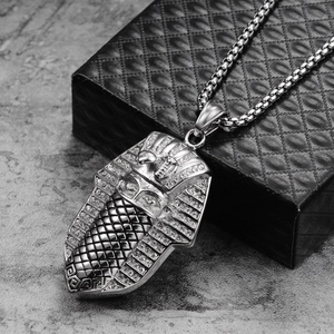 Hip hop Pharaoh pendant necklace with sparkling rhinestones and silver steel chain