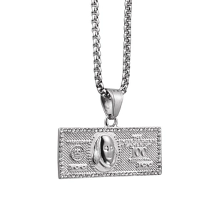 Hiphop 100 Dollar Geldschein Anhänger Kette mit glänzenden Strasssteinen und Boxkette
