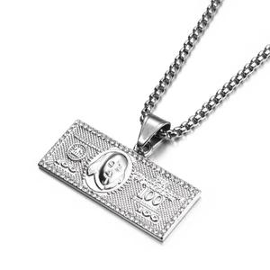Kleiner 100 Dollar Schein Anhänger Halskette Edelstahl Hiphop Schmuck Für Herren Damen Strass Boxkette Streetwear Schmuck