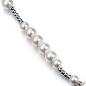 Minimalist hip hop necklace with alternating white pearls and polished steel beads