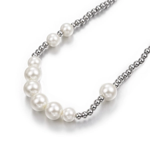 Minimalist pearl and titanium steel beaded necklace with silver metal accents for hip hop style