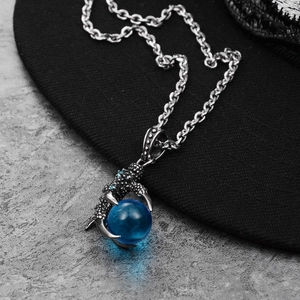 Collar hiphop de garra de dragón con gema azul y cadena de acero inoxidable vintage