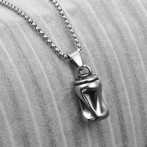 Collier hip hop en acier inoxydable avec pendentif canette et chaîne de perles carrées
