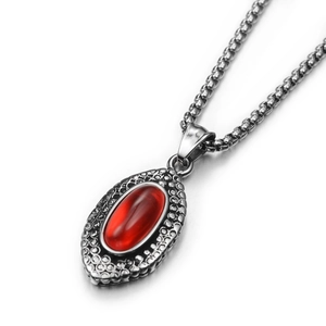 Hiphop oval pendant necklace with red gemstone and silver box chain in stainless steel