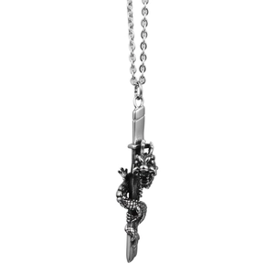 Collier Pendentif Épée de Dragon en Acier Titane Vintage pour Hommes Hip Hop Punk Collier de Poignard en Argent Vieilli Bijoux