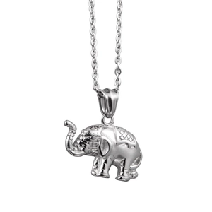 Collier avec pendentif éléphant en argent poli avec motif quadrillé pour hommes et femmes